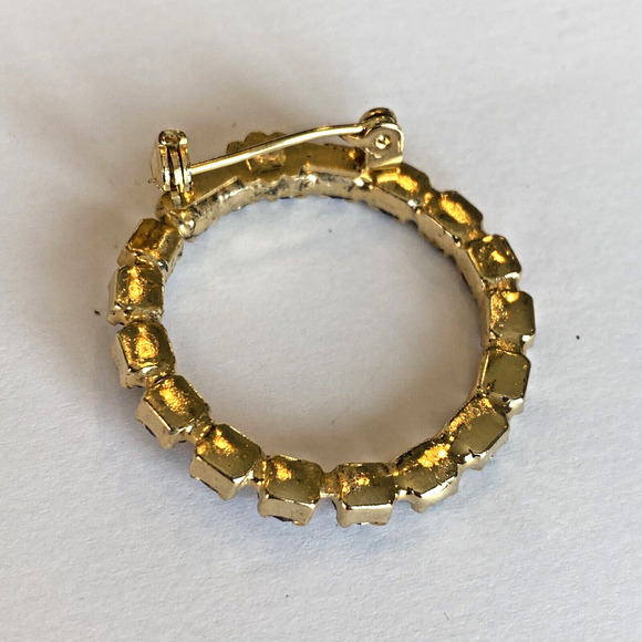 Vintage Wreath Brooch Mid Century Circle Pin Goldtone & Light Pink Rhinestones - Picture 5 of 8